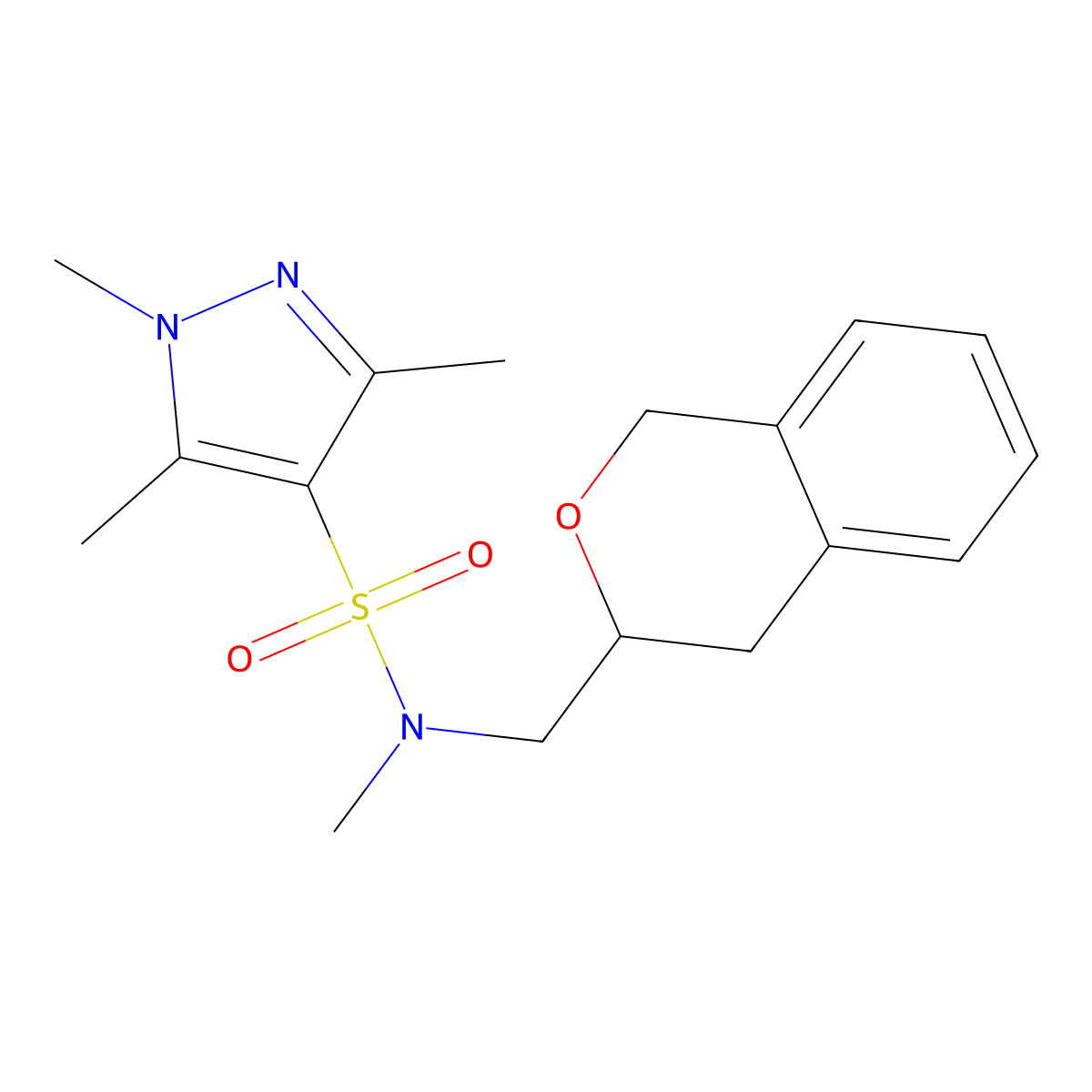 N-(isochroman-3-ylmethyl)-N,1,3,5-tetramethyl-1H-pyrazole-4-sulfonamide molecular structure, CAS 2034582-24-4