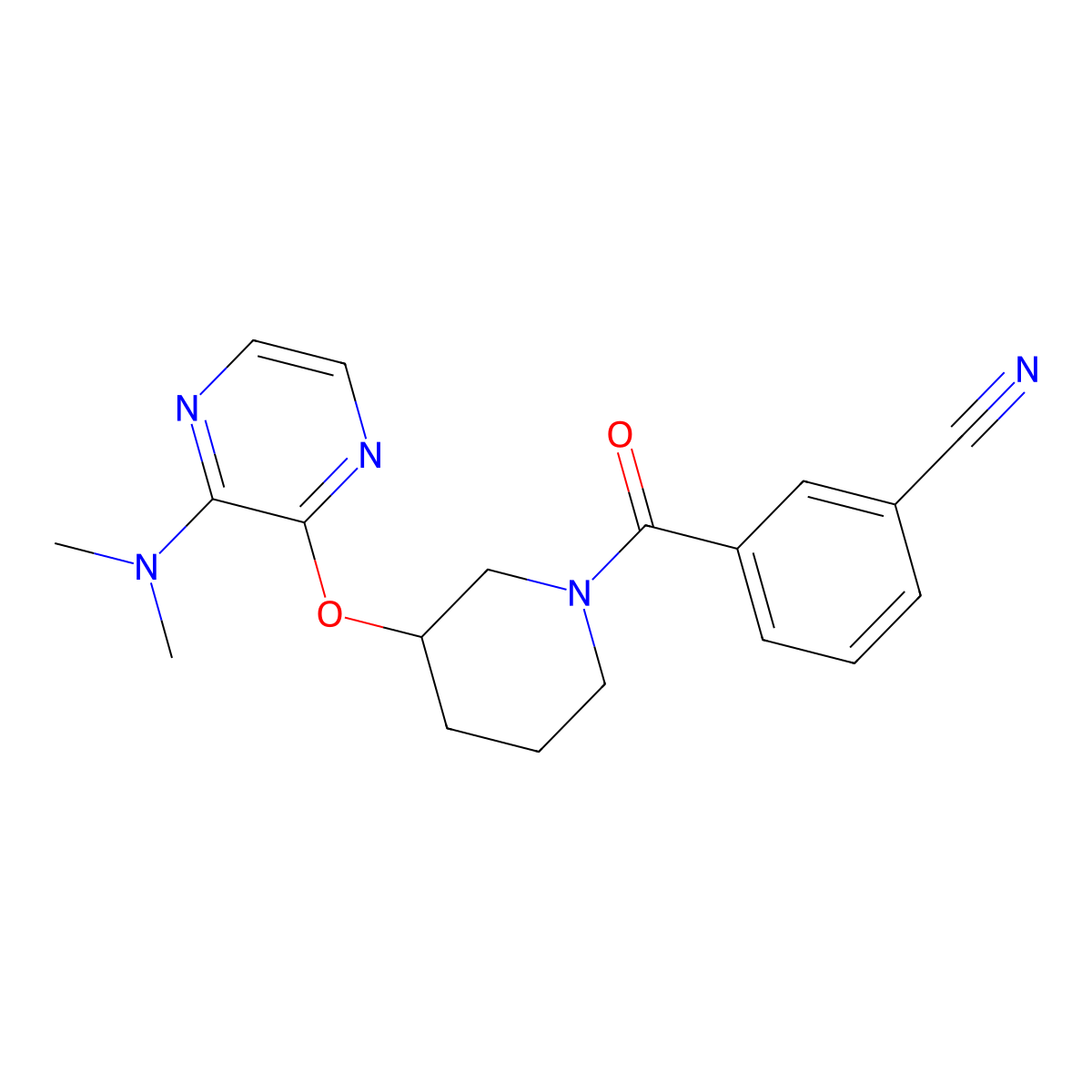 3-(3-{[3-(Dimethylamino)pyrazin-2-yl]oxy}piperidine-1-carbonyl)benzonitrile molecular structure, CAS 2034582-26-6