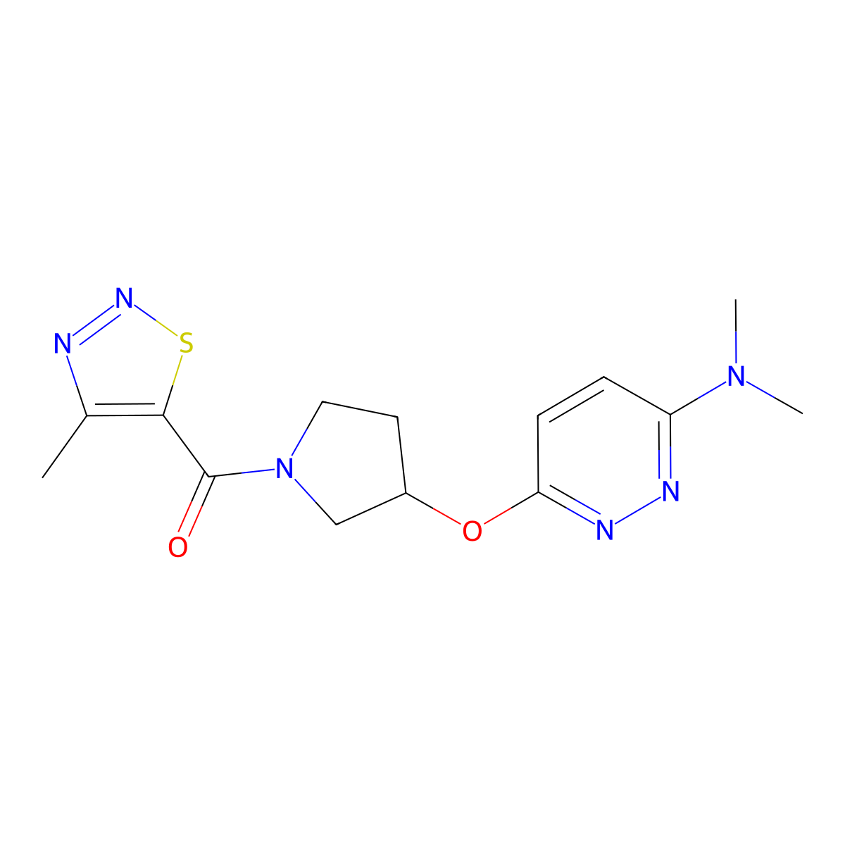 (3-((6-(Dimethylamino)pyridazin-3-yl)oxy)pyrrolidin-1-yl)(4-methyl-1,2,3-thiadiazol-5-yl)methanone molecular structure, CAS 2034582-30-2