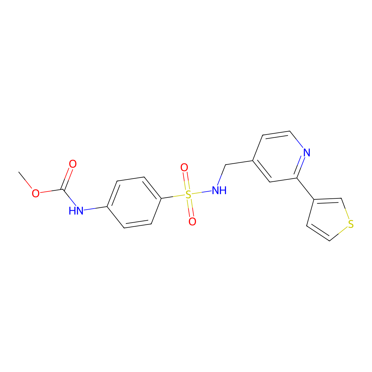 methyl (4-(N-((2-(thiophen-3-yl)pyridin-4-yl)methyl)sulfamoyl)phenyl)carbamate molecular structure, CAS 2034582-33-5