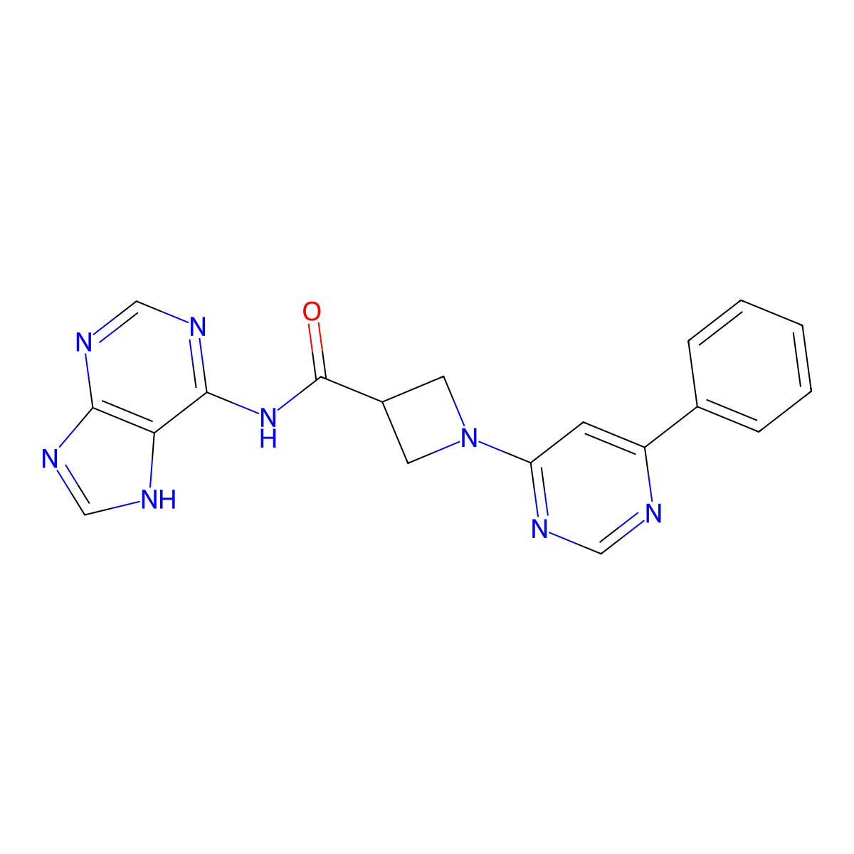 1-(6-phenylpyrimidin-4-yl)-N-(9H-purin-6-yl)azetidine-3-carboxamide molecular structure, CAS 2034582-35-7
