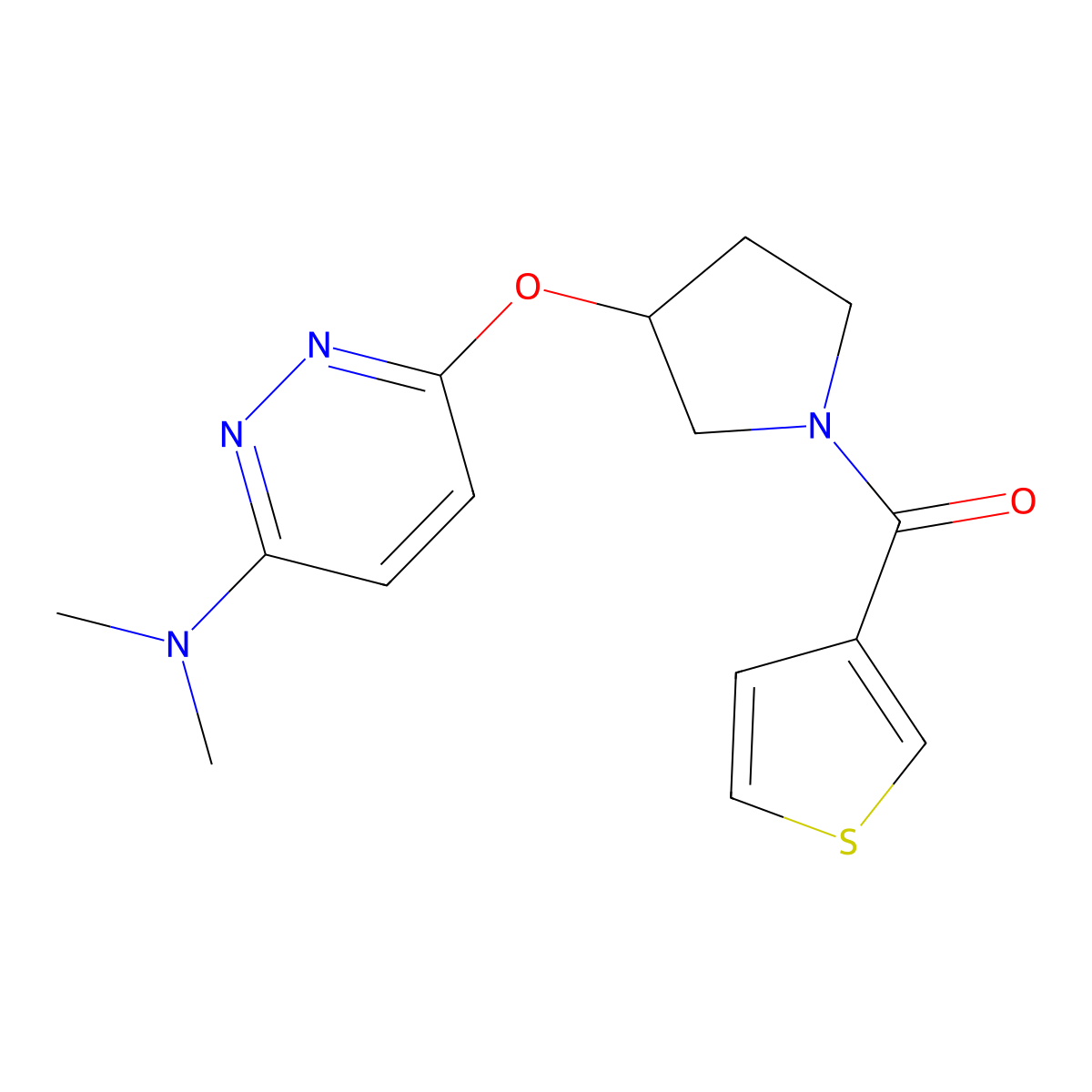 (3-((6-(Dimethylamino)pyridazin-3-yl)oxy)pyrrolidin-1-yl)(thiophen-3-yl)methanone molecular structure, CAS 2034582-36-8