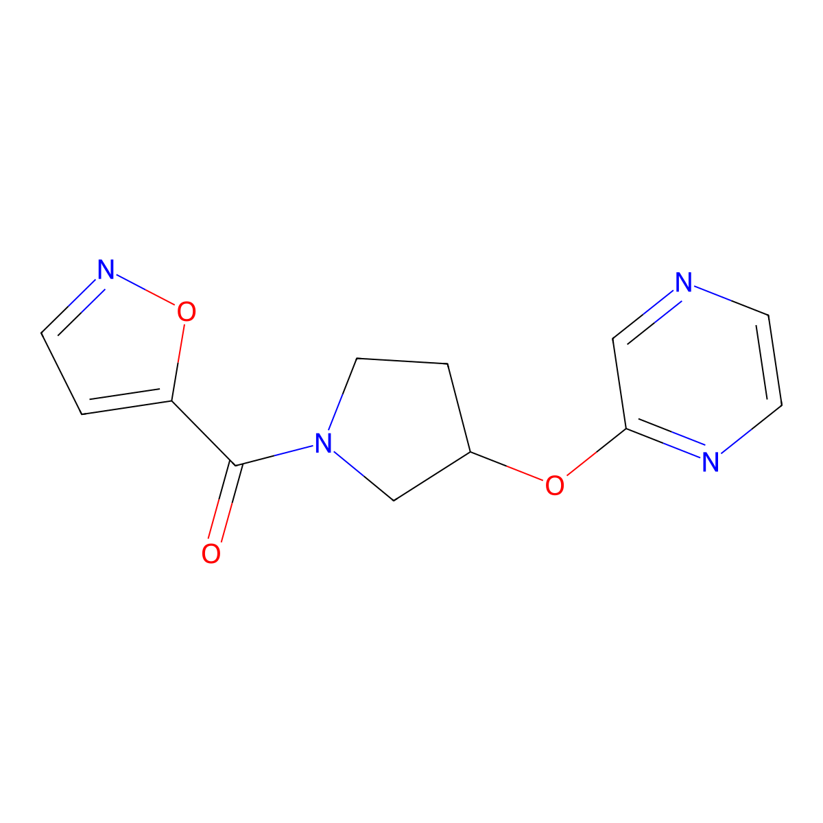 Isoxazol-5-yl(3-(pyrazin-2-yloxy)pyrrolidin-1-yl)methanone molecular structure, CAS 2034582-37-9