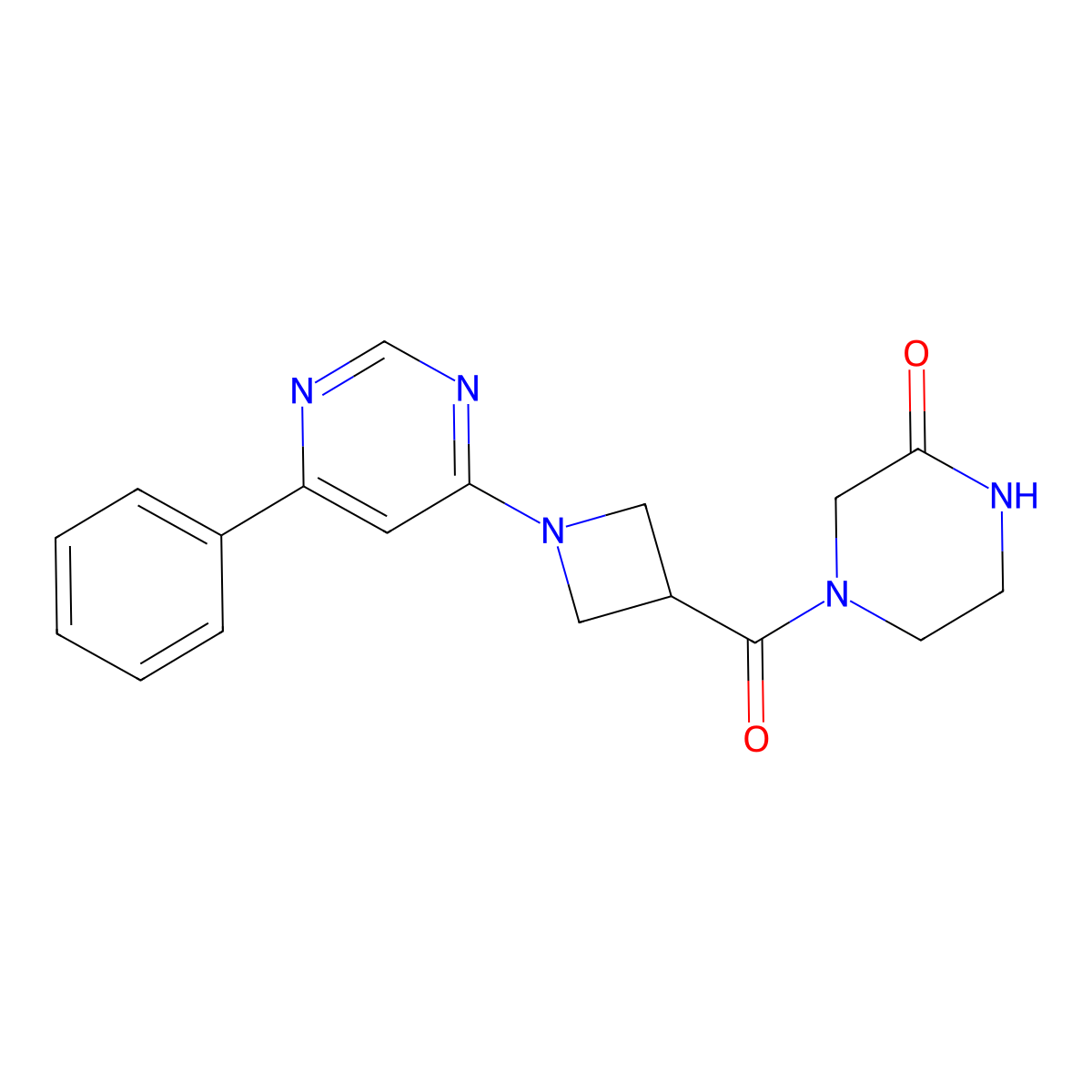 4-[1-(6-Phenylpyrimidin-4-yl)azetidine-3-carbonyl]piperazin-2-one molecular structure, CAS 2034582-39-1