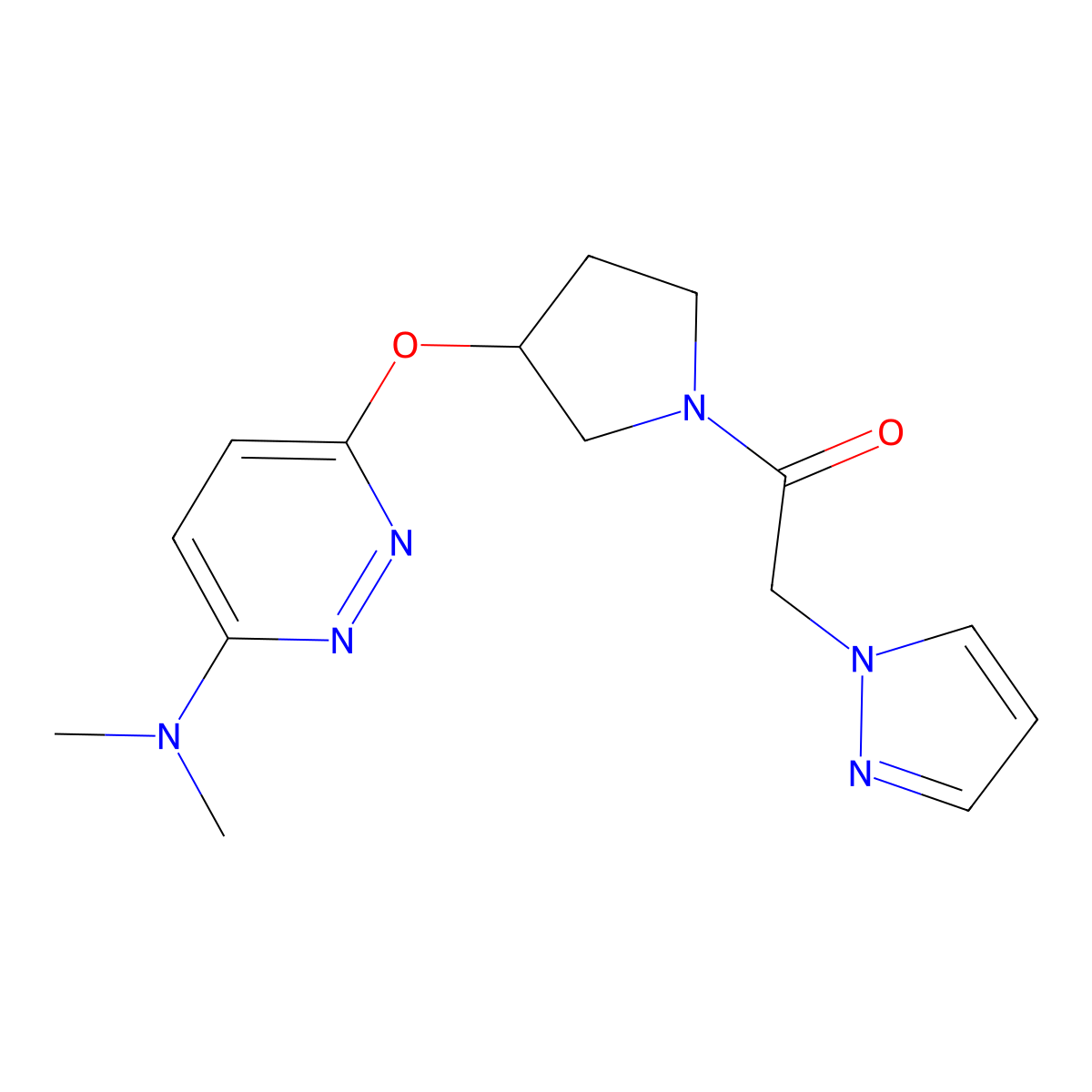 1-(3-((6-(dimethylamino)pyridazin-3-yl)oxy)pyrrolidin-1-yl)-2-(1H-pyrazol-1-yl)ethanone molecular structure, CAS 2034582-40-4