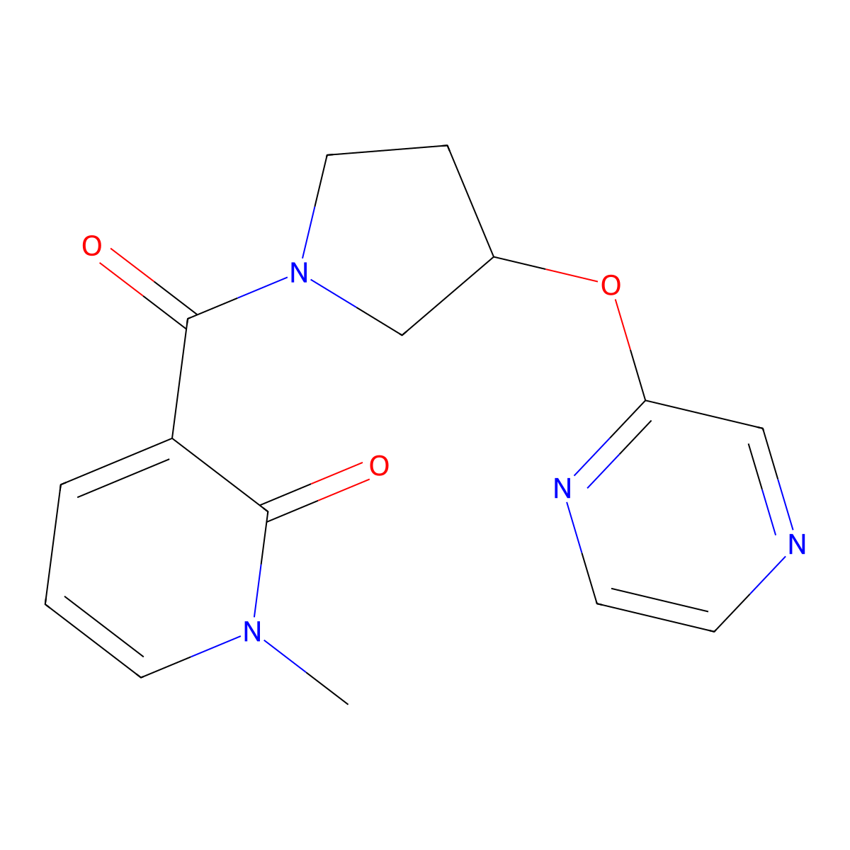 1-methyl-3-(3-(pyrazin-2-yloxy)pyrrolidine-1-carbonyl)pyridin-2(1H)-one molecular structure, CAS 2034582-43-7