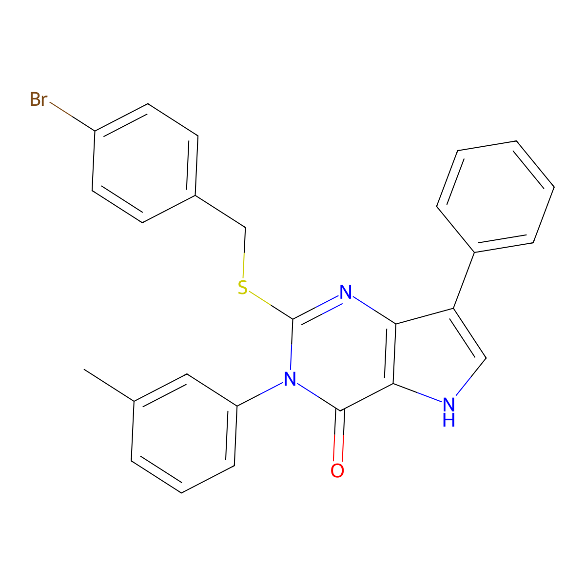 2-((4-bromobenzyl)thio)-7-phenyl-3-(m-tolyl)-3H-pyrrolo[3,2-d]pyrimidin-4(5H)-one molecular structure, CAS 2034582-44-8