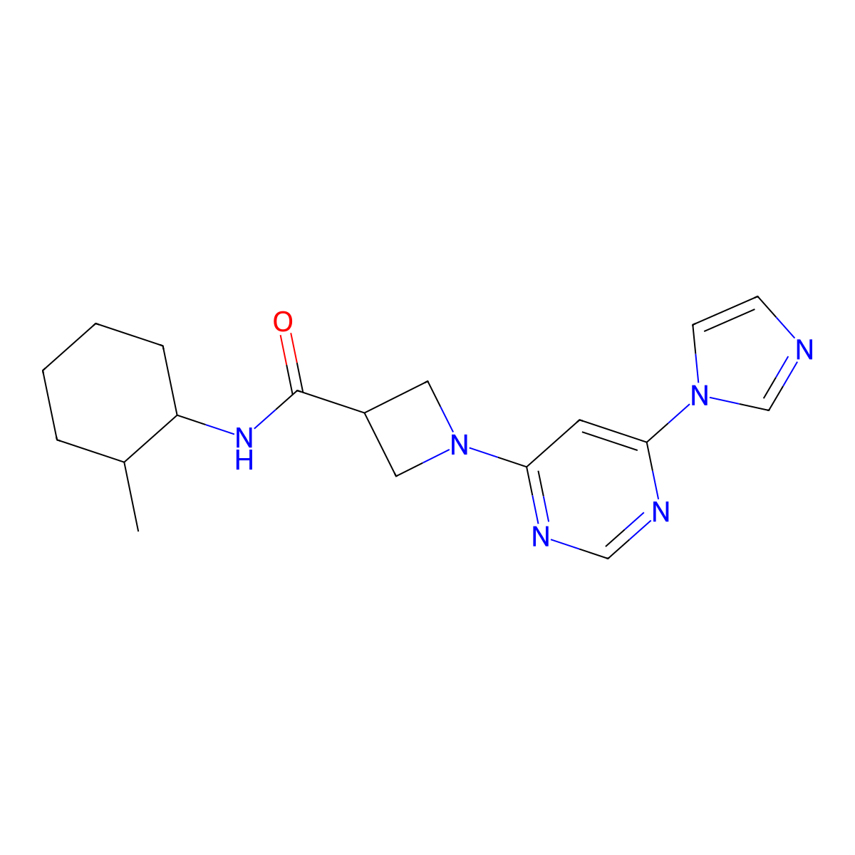 1-[6-(1H-imidazol-1-yl)pyrimidin-4-yl]-N-(2-methylcyclohexyl)azetidine-3-carboxamide molecular structure, CAS 2034582-47-1