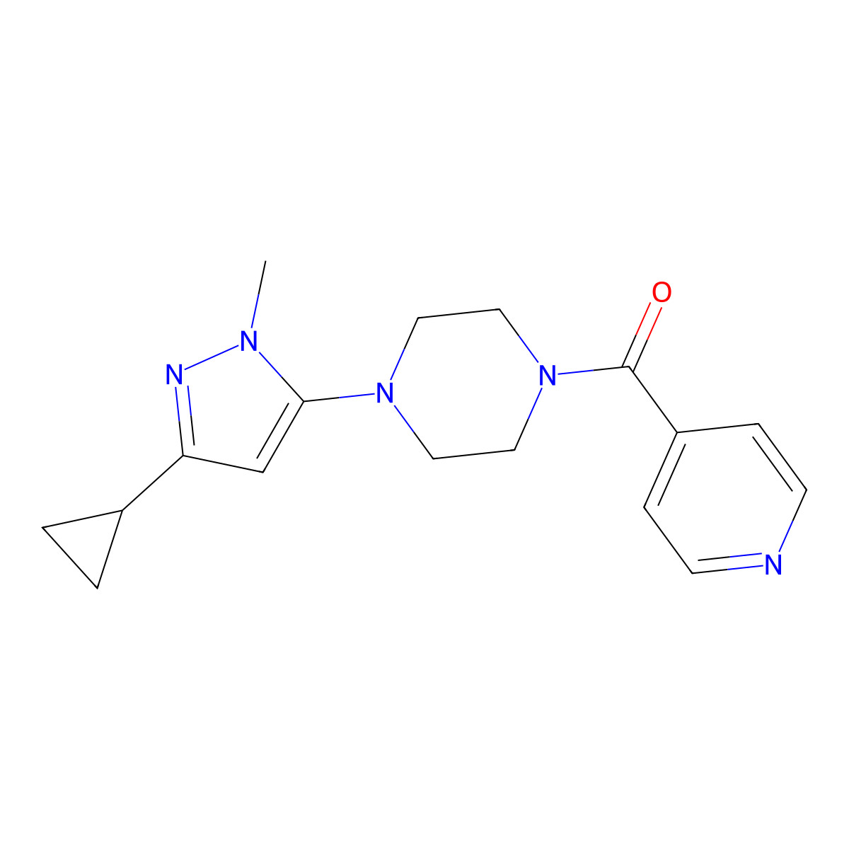(4-(3-cyclopropyl-1-methyl-1H-pyrazol-5-yl)piperazin-1-yl)(pyridin-4-yl)methanone molecular structure, CAS 2034582-48-2