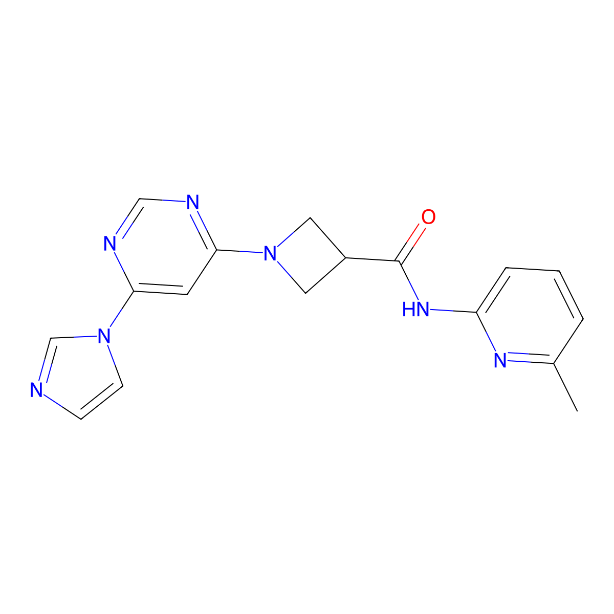 1-[6-(1H-imidazol-1-yl)pyrimidin-4-yl]-N-(6-methylpyridin-2-yl)azetidine-3-carboxamide molecular structure, CAS 2034582-55-1