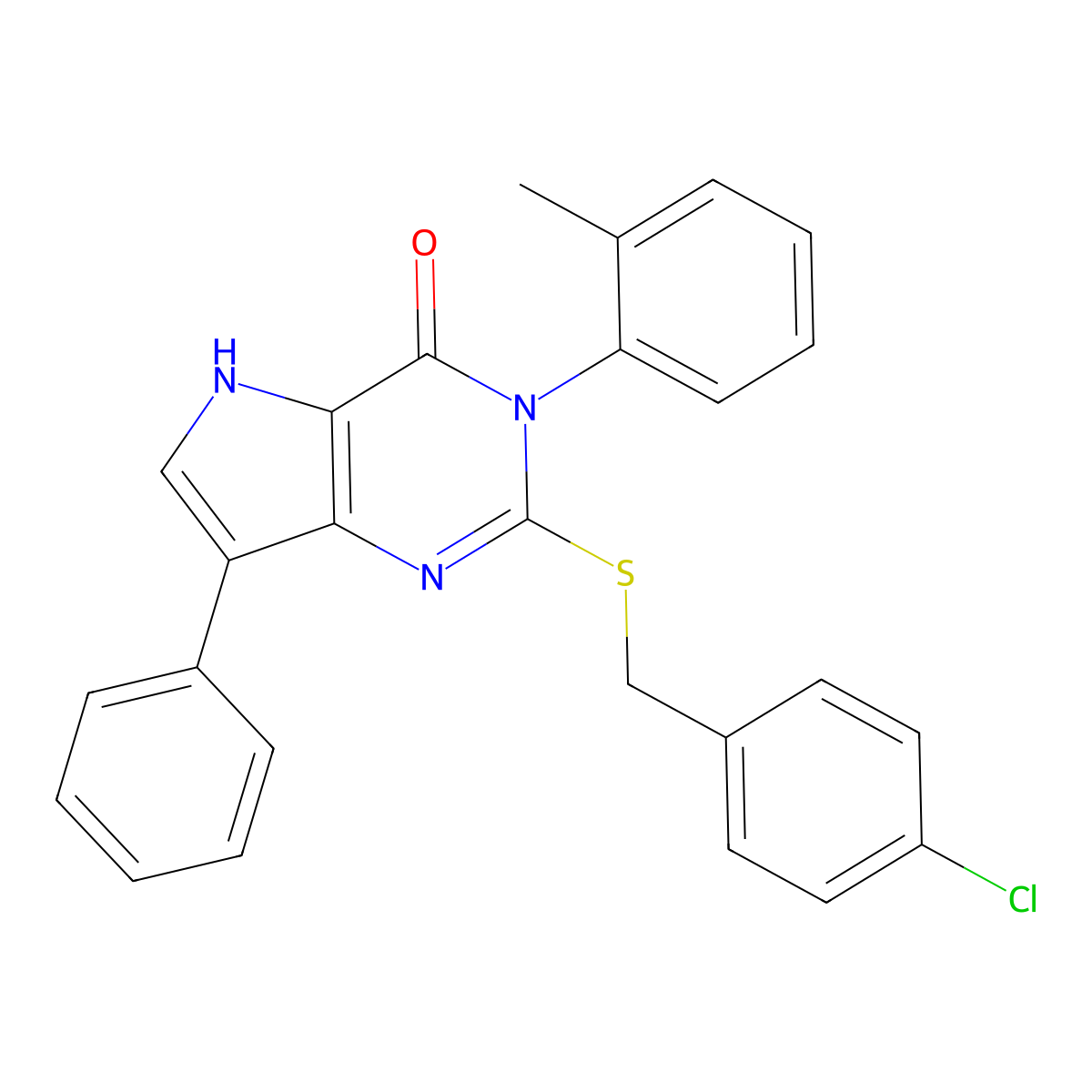 2-((4-chlorobenzyl)thio)-7-phenyl-3-(o-tolyl)-3H-pyrrolo[3,2-d]pyrimidin-4(5H)-one molecular structure, CAS 2034582-56-2