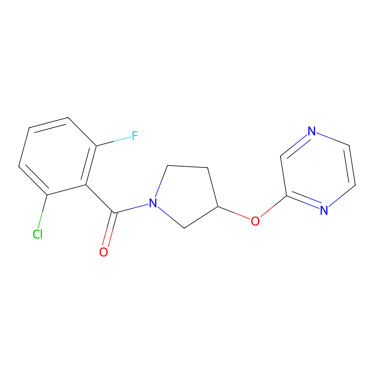 (2-Chloro-6-fluorophenyl)(3-(pyrazin-2-yloxy)pyrrolidin-1-yl)methanone molecular structure, CAS 2034582-59-5
