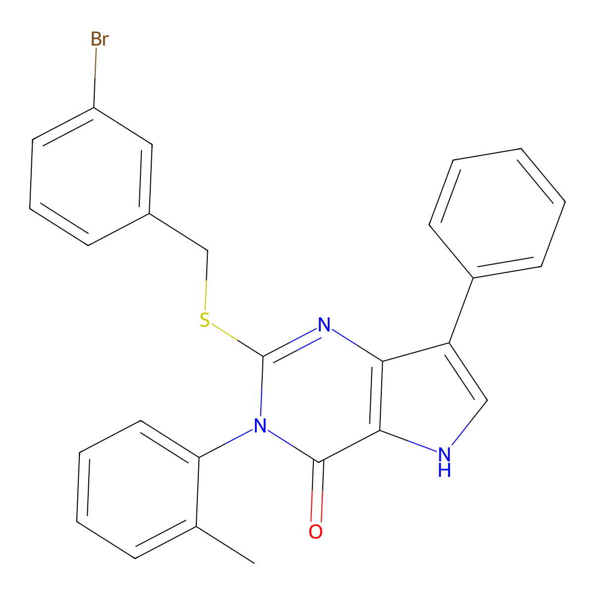 2-((3-bromobenzyl)thio)-7-phenyl-3-(o-tolyl)-3H-pyrrolo[3,2-d]pyrimidin-4(5H)-one molecular structure, CAS 2034582-60-8