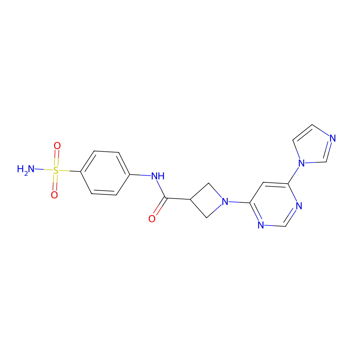 1-(6-(1H-imidazol-1-yl)pyrimidin-4-yl)-N-(4-sulfamoylphenyl)azetidine-3-carboxamide molecular structure, CAS 2034582-62-0