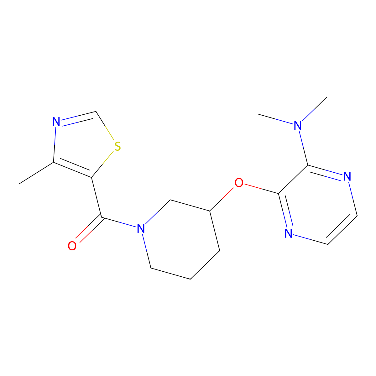 (3-((3-(Dimethylamino)pyrazin-2-yl)oxy)piperidin-1-yl)(4-methylthiazol-5-yl)methanone molecular structure, CAS 2034582-63-1
