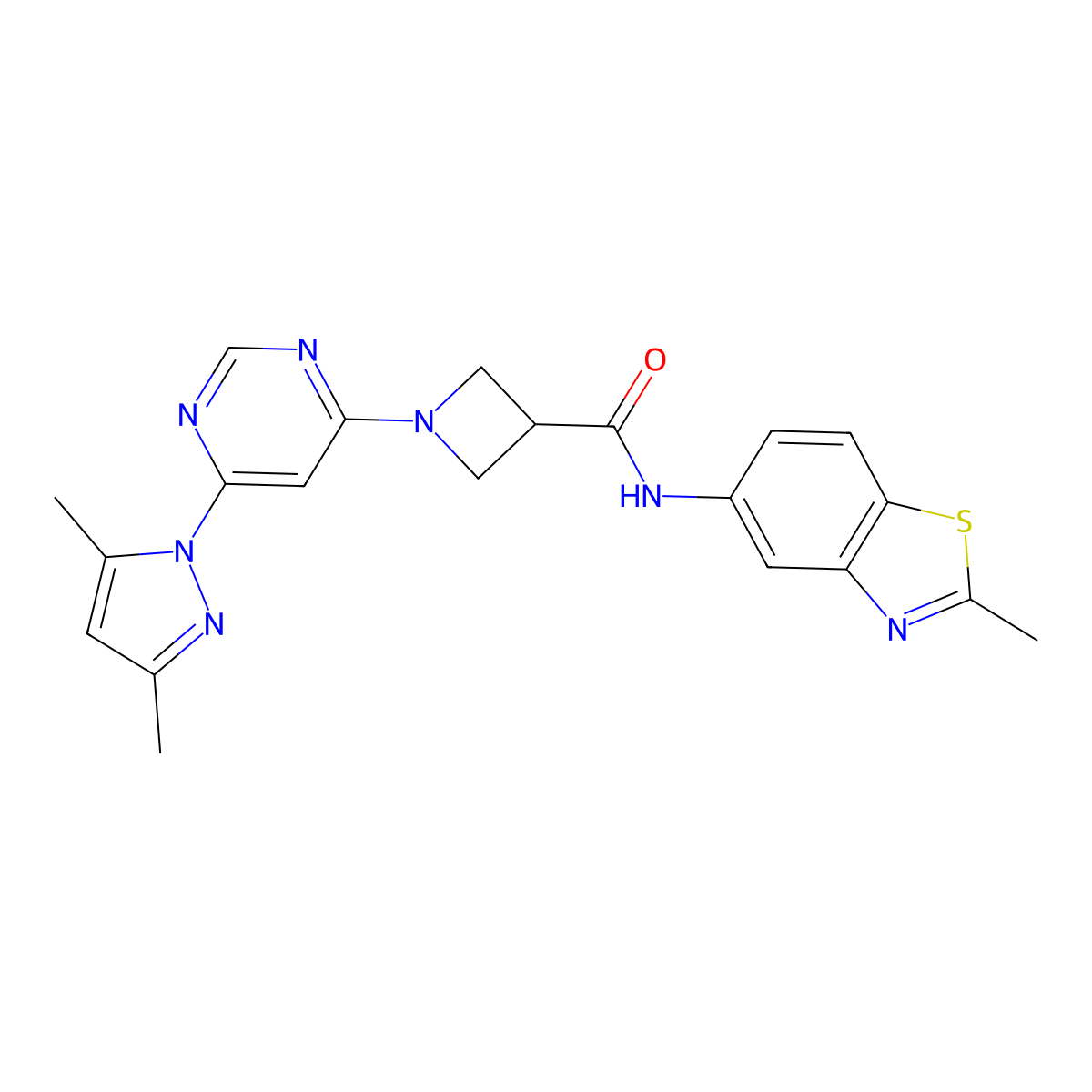 1-(6-(3,5-dimethyl-1H-pyrazol-1-yl)pyrimidin-4-yl)-N-(2-methylbenzo[d]thiazol-5-yl)azetidine-3-carboxamide molecular structure, CAS 2034582-64-2