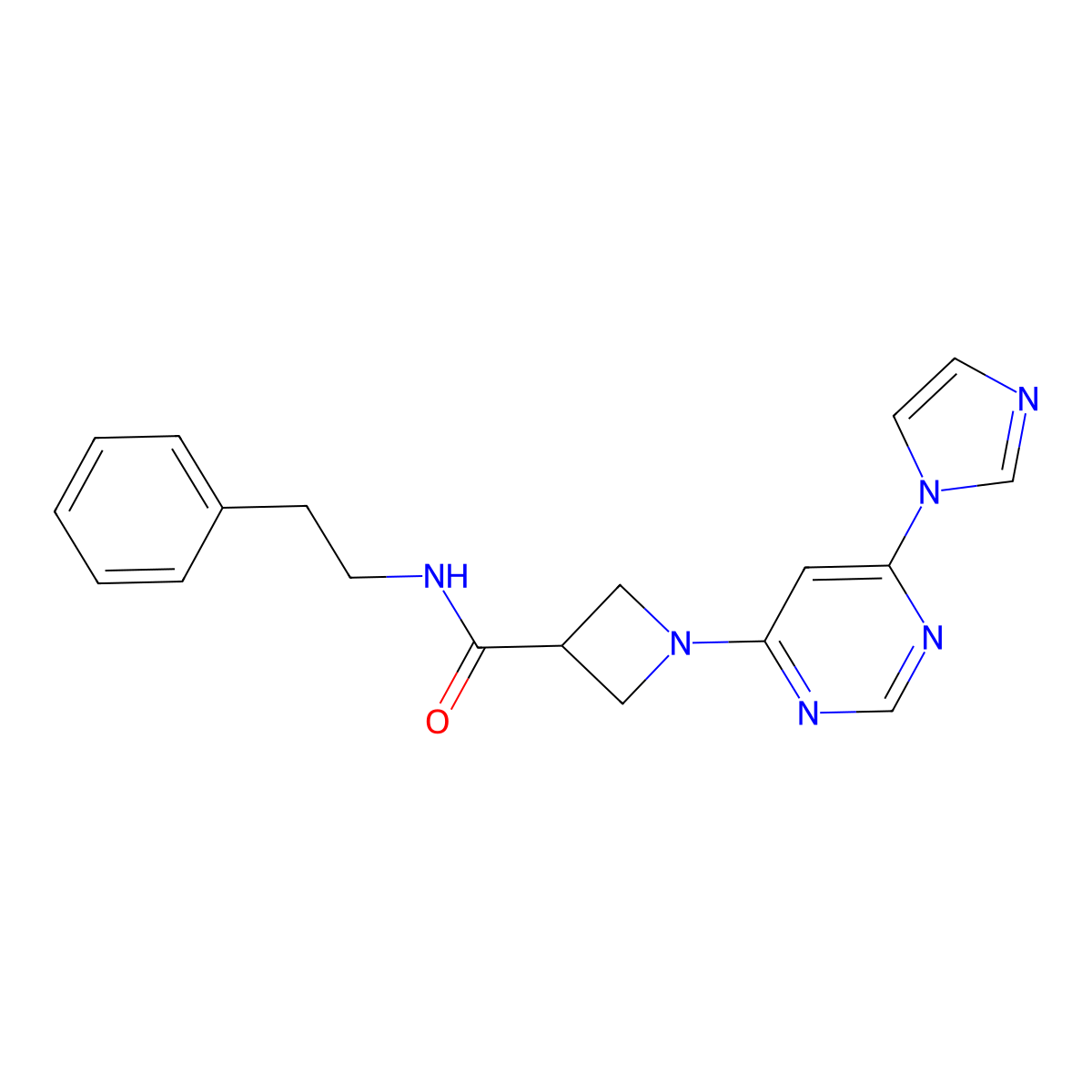 1-(6-(1H-imidazol-1-yl)pyrimidin-4-yl)-N-phenethylazetidine-3-carboxamide molecular structure, CAS 2034582-72-2