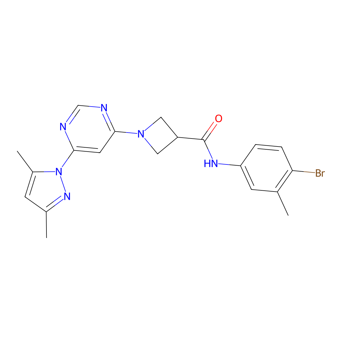 N-(4-bromo-3-methylphenyl)-1-(6-(3,5-dimethyl-1H-pyrazol-1-yl)pyrimidin-4-yl)azetidine-3-carboxamide molecular structure, CAS 2034582-73-3
