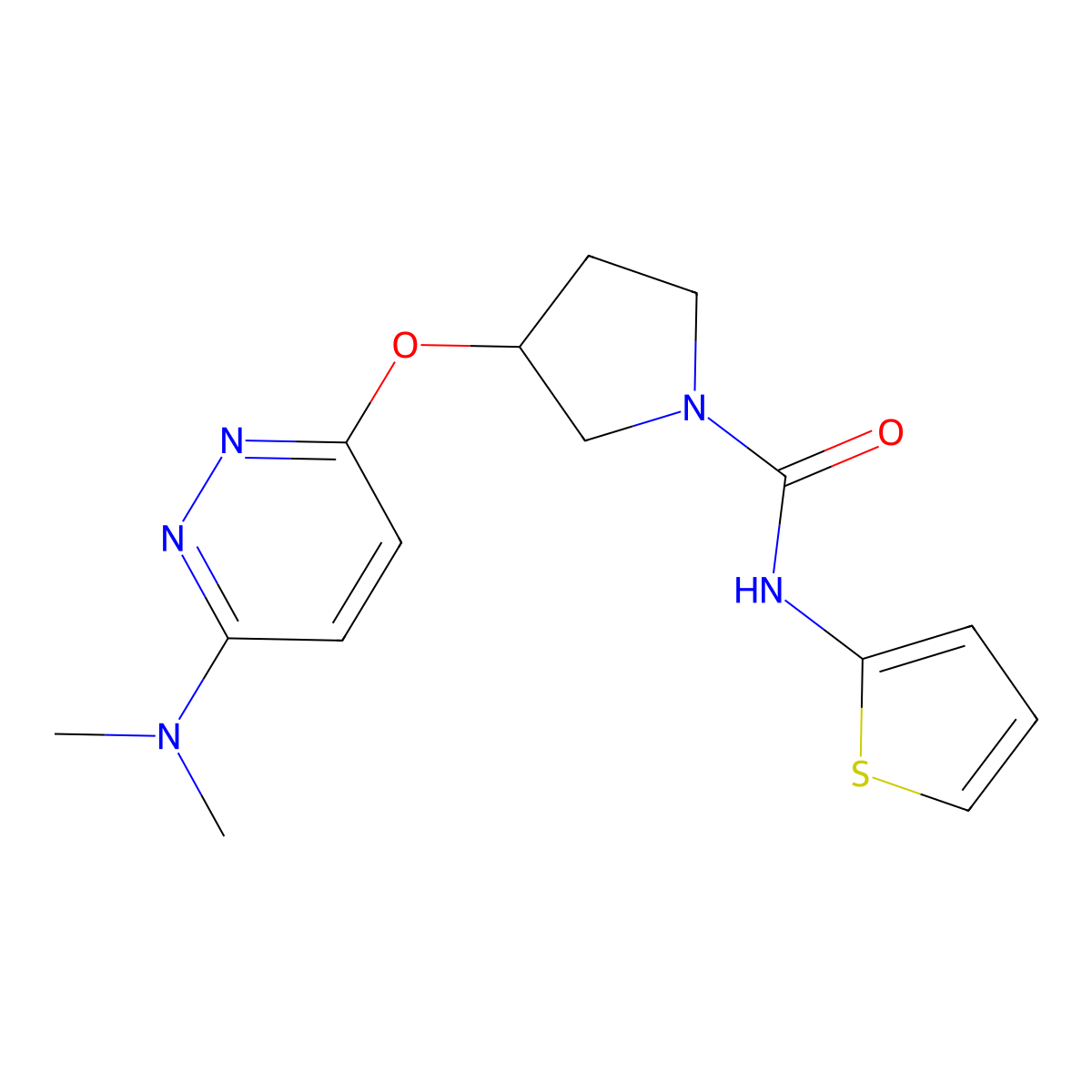 3-((6-(dimethylamino)pyridazin-3-yl)oxy)-N-(thiophen-2-yl)pyrrolidine-1-carboxamide molecular structure, CAS 2034582-74-4