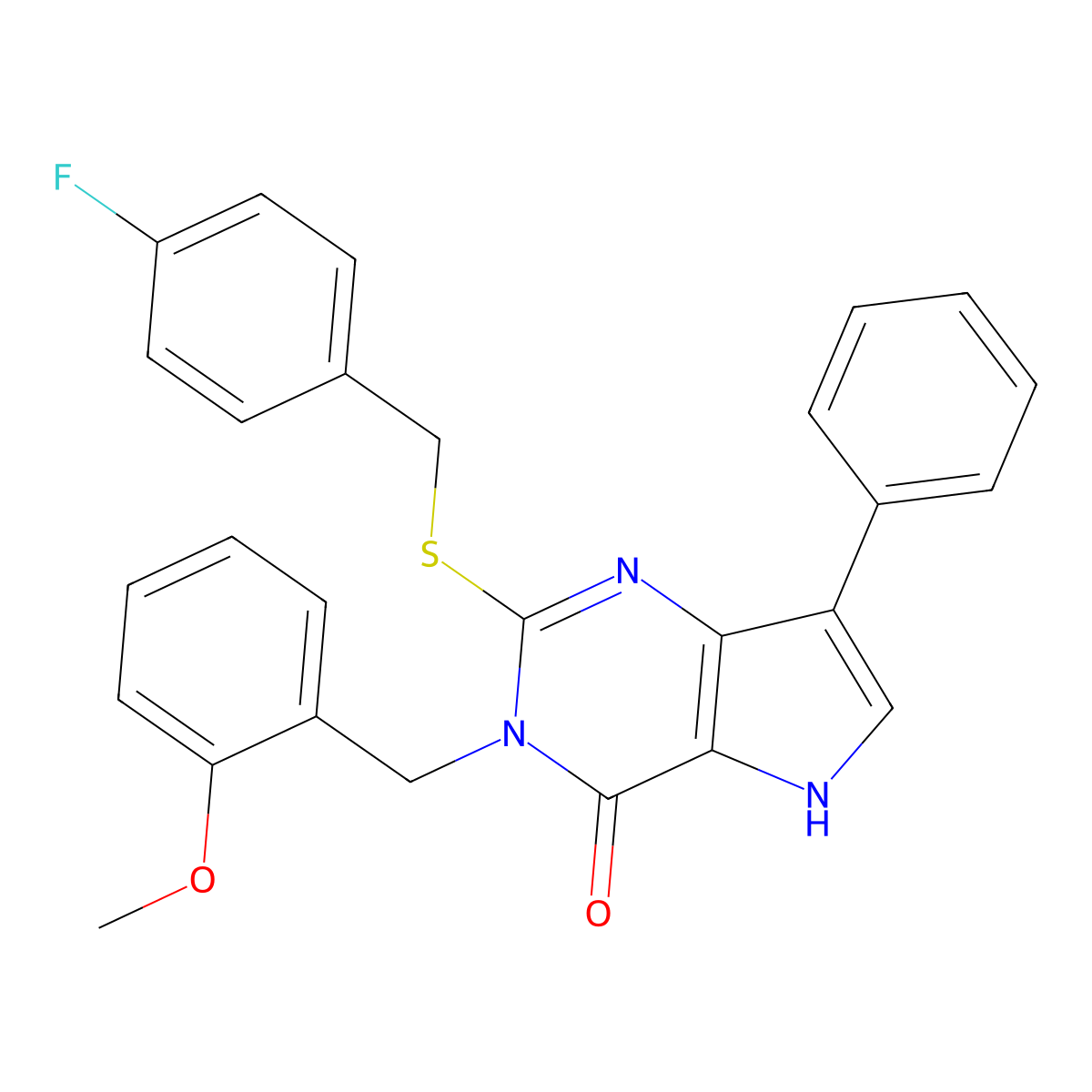 2-((4-fluorobenzyl)thio)-3-(2-methoxybenzyl)-7-phenyl-3H-pyrrolo[3,2-d]pyrimidin-4(5H)-one molecular structure, CAS 2034582-77-7