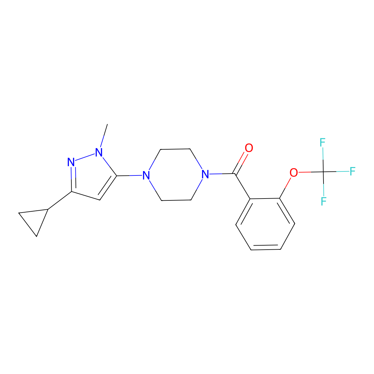 (4-(3-cyclopropyl-1-methyl-1H-pyrazol-5-yl)piperazin-1-yl)(2-(trifluoromethoxy)phenyl)methanone molecular structure, CAS 2034582-78-8