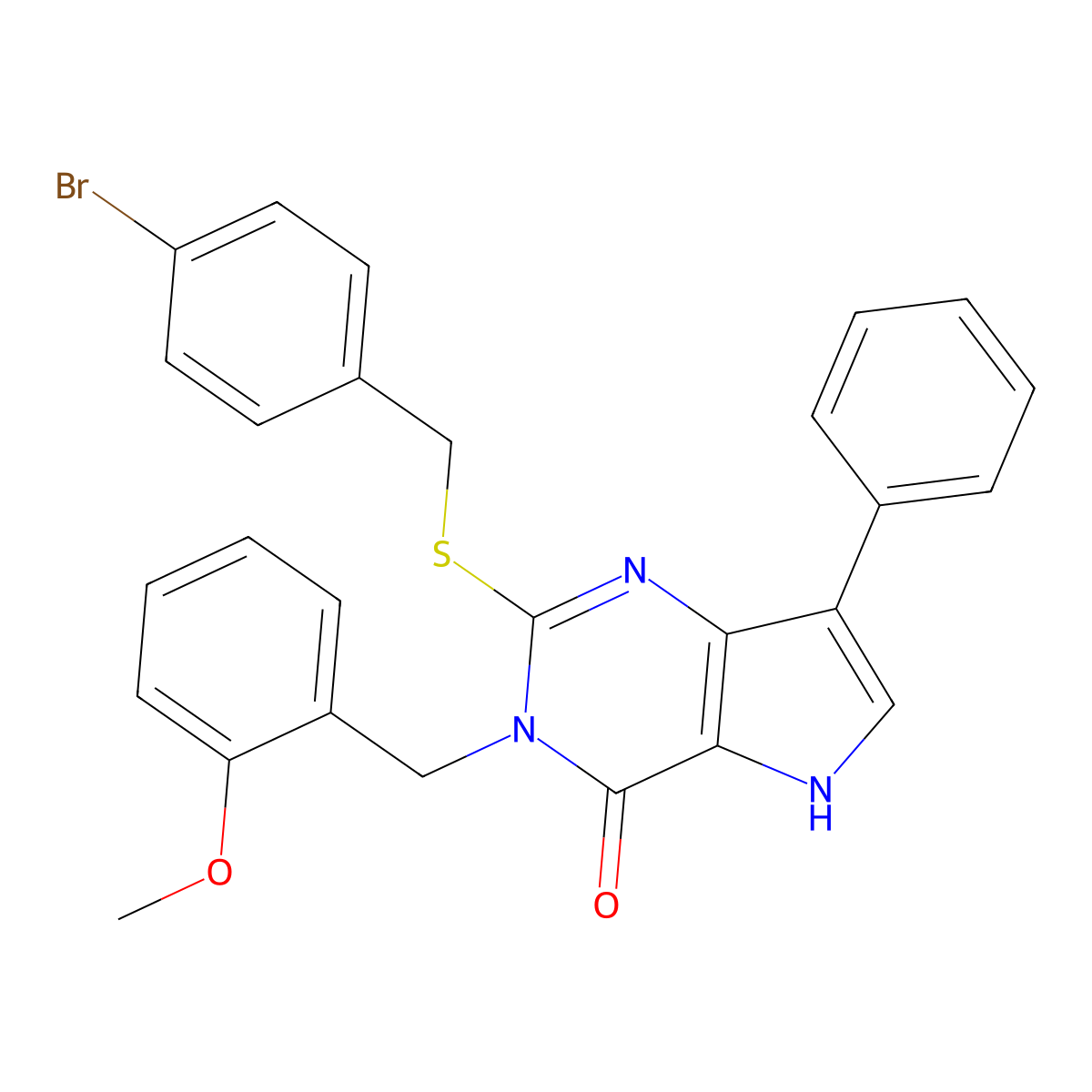 2-((4-bromobenzyl)thio)-3-(2-methoxybenzyl)-7-phenyl-3H-pyrrolo[3,2-d]pyrimidin-4(5H)-one molecular structure, CAS 2034582-81-3