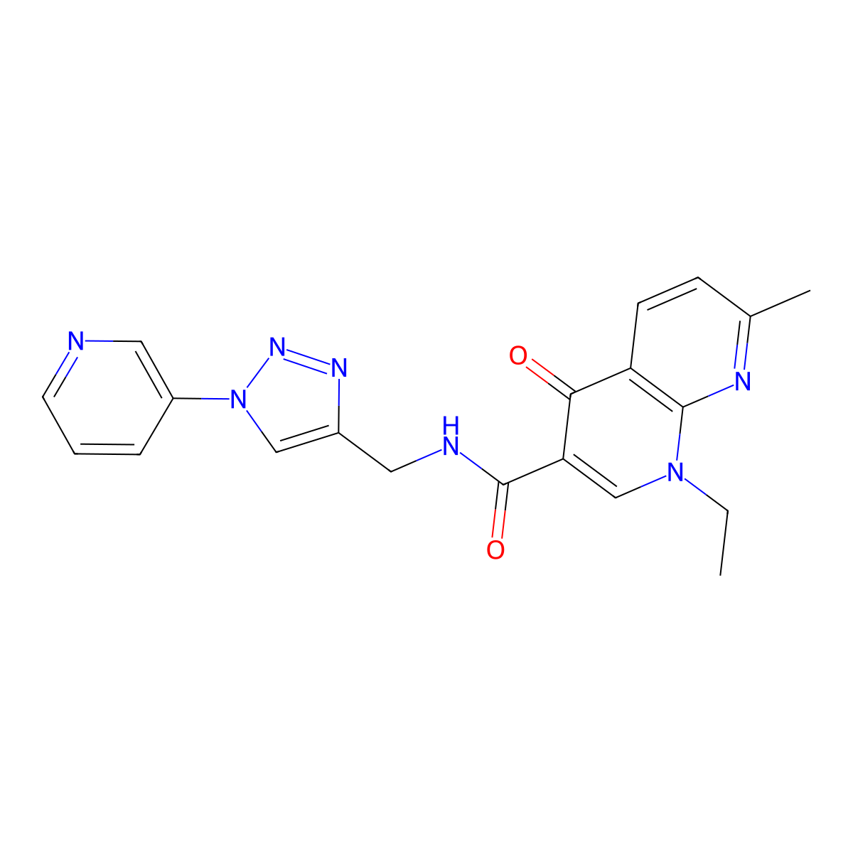 1-ethyl-7-methyl-4-oxo-N-{[1-(pyridin-3-yl)-1H-1,2,3-triazol-4-yl]methyl}-1,4-dihydro-1,8-naphthyridine-3-carboxamide molecular structure, CAS 2034582-84-6
