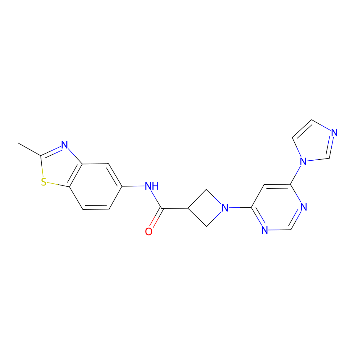 1-(6-(1H-imidazol-1-yl)pyrimidin-4-yl)-N-(2-methylbenzo[d]thiazol-5-yl)azetidine-3-carboxamide molecular structure, CAS 2034582-86-8
