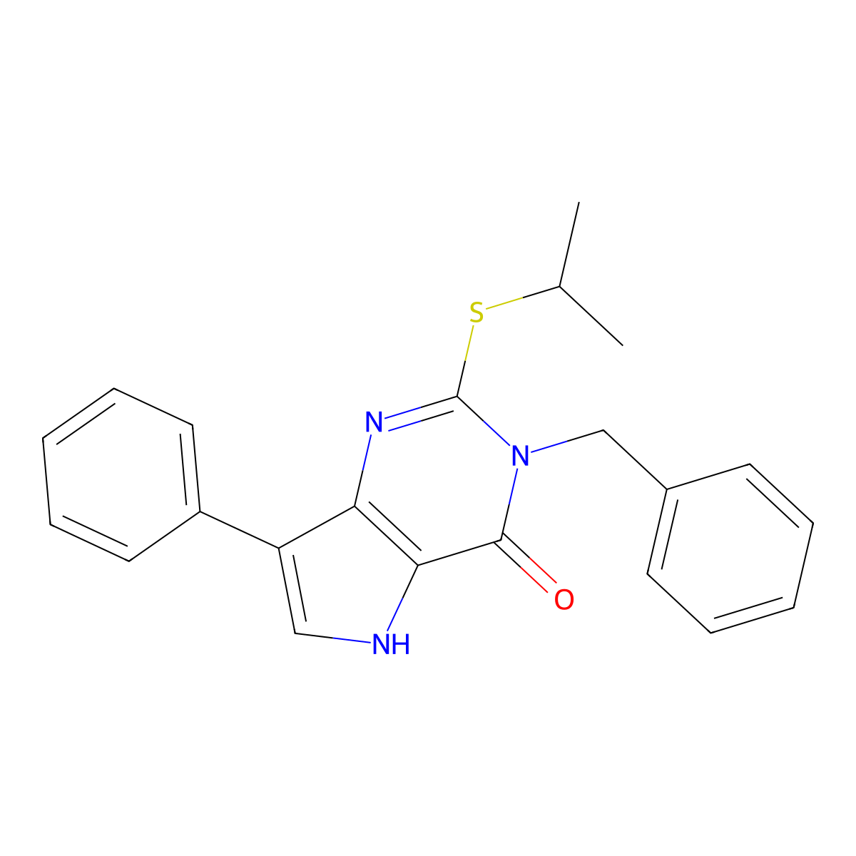 3-benzyl-2-(isopropylthio)-7-phenyl-3H-pyrrolo[3,2-d]pyrimidin-4(5H)-one molecular structure, CAS 2034582-89-1