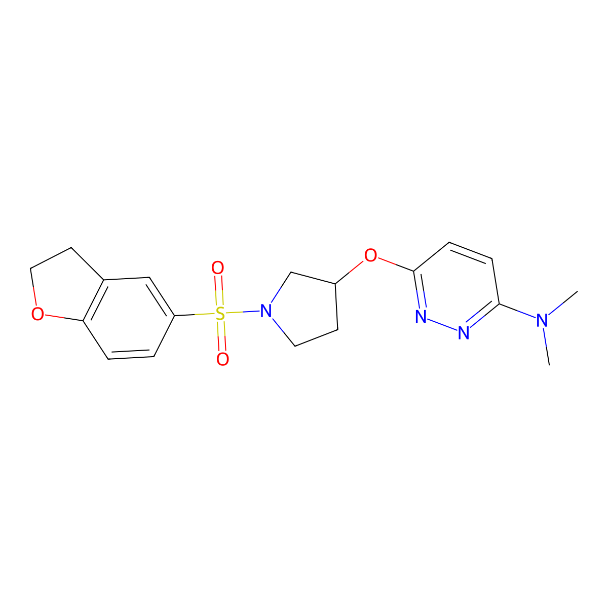 6-((1-((2,3-dihydrobenzofuran-5-yl)sulfonyl)pyrrolidin-3-yl)oxy)-N,N-dimethylpyridazin-3-amine molecular structure, CAS 2034582-93-7