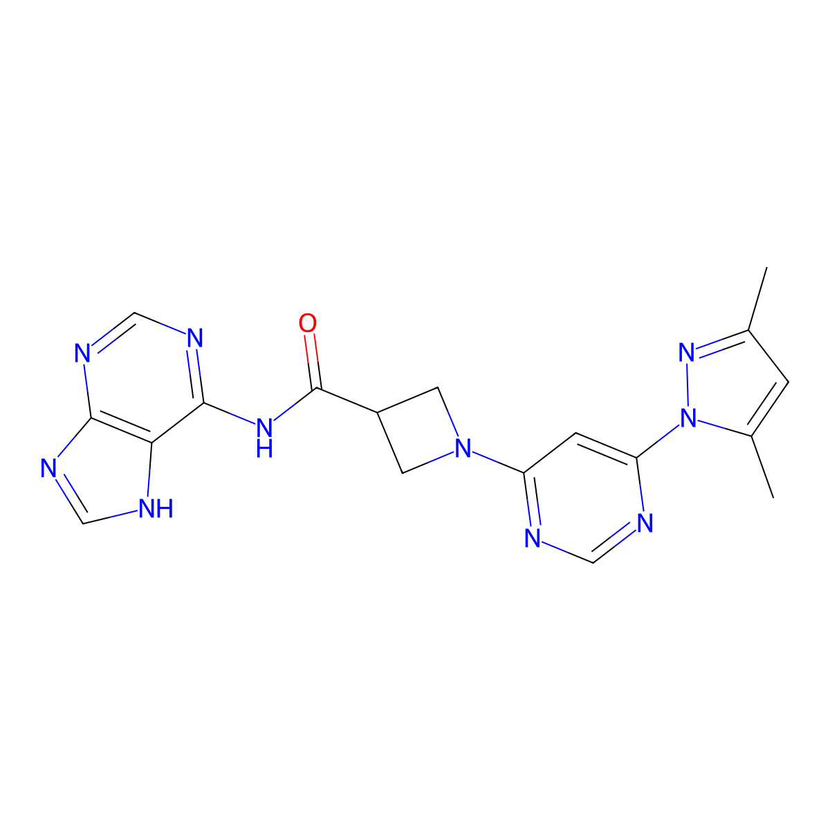 1-(6-(3,5-dimethyl-1H-pyrazol-1-yl)pyrimidin-4-yl)-N-(9H-purin-6-yl)azetidine-3-carboxamide molecular structure, CAS 2034582-94-8