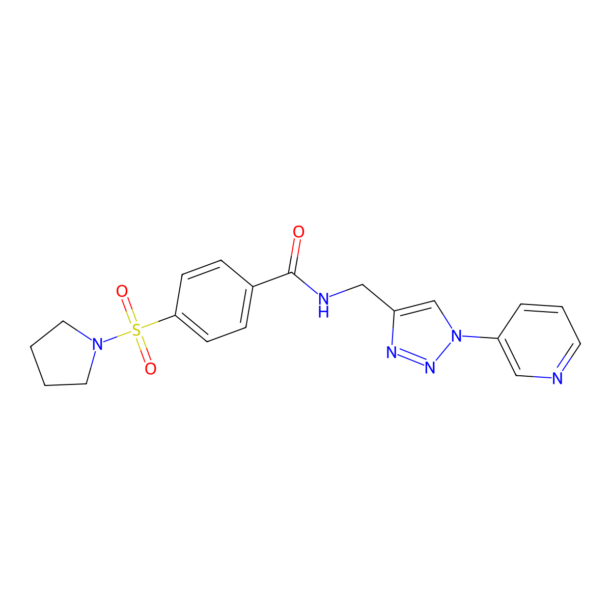 N-((1-(pyridin-3-yl)-1H-1,2,3-triazol-4-yl)methyl)-4-(pyrrolidin-1-ylsulfonyl)benzamide molecular structure, CAS 2034582-95-9