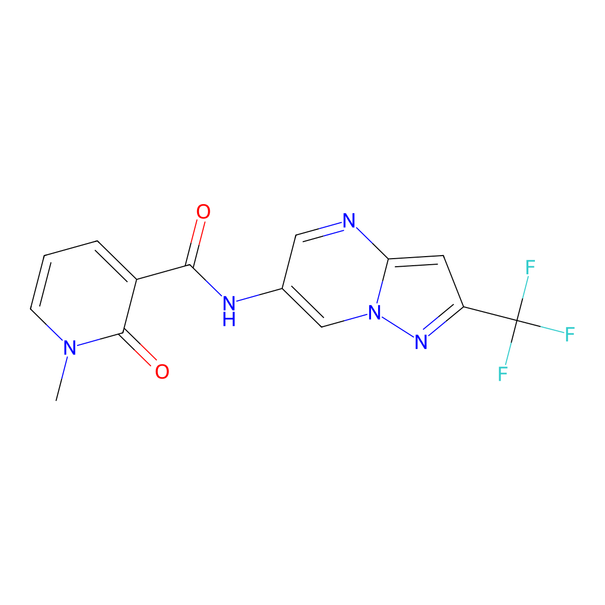 1-methyl-2-oxo-N-[2-(trifluoromethyl)pyrazolo[1,5-a]pyrimidin-6-yl]-1,2-dihydropyridine-3-carboxamide molecular structure, CAS 2034582-98-2