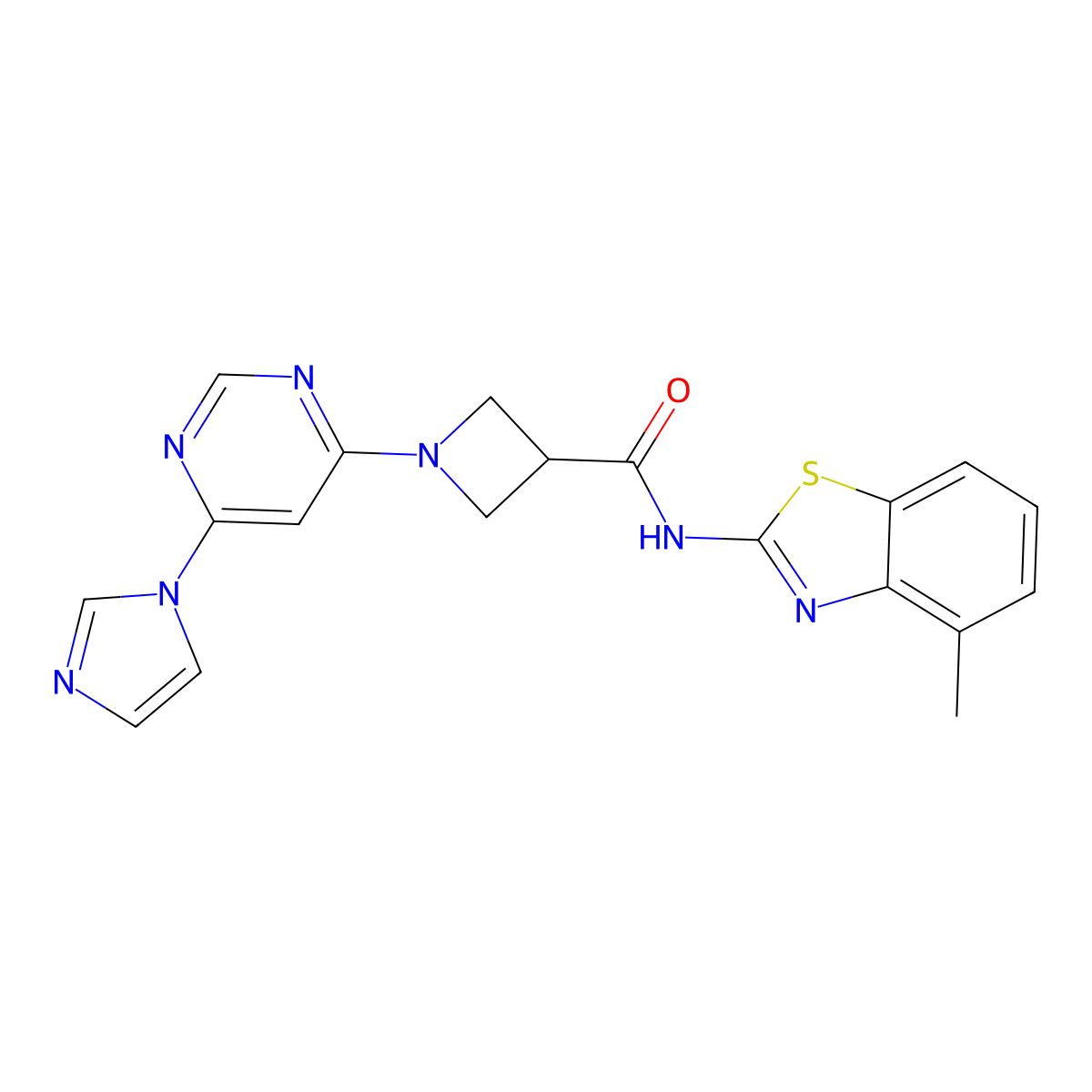 1-(6-(1H-imidazol-1-yl)pyrimidin-4-yl)-N-(4-methylbenzo[d]thiazol-2-yl)azetidine-3-carboxamide molecular structure, CAS 2034582-99-3