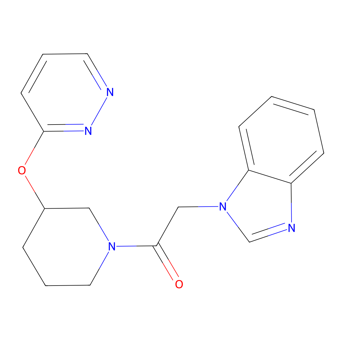 2-(1H-benzo[d]imidazol-1-yl)-1-(3-(pyridazin-3-yloxy)piperidin-1-yl)ethanone molecular structure, CAS 2034583-01-0