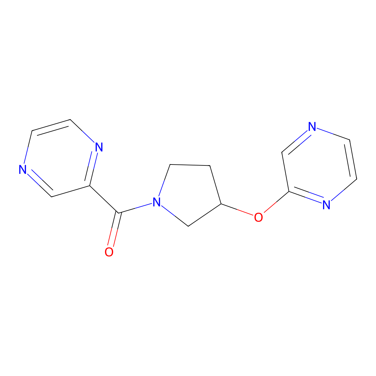 Pyrazin-2-yl(3-(pyrazin-2-yloxy)pyrrolidin-1-yl)methanone molecular structure, CAS 2034583-02-1