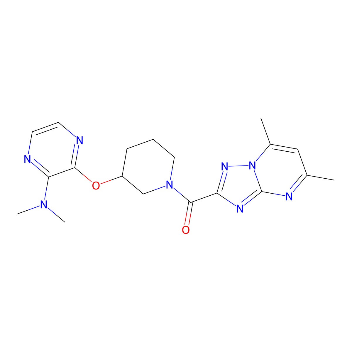 (5,7-Dimethyl-[1,2,4]triazolo[1,5-a]pyrimidin-2-yl)(3-((3-(dimethylamino)pyrazin-2-yl)oxy)piperidin-1-yl)methanone molecular structure, CAS 2034583-04-3