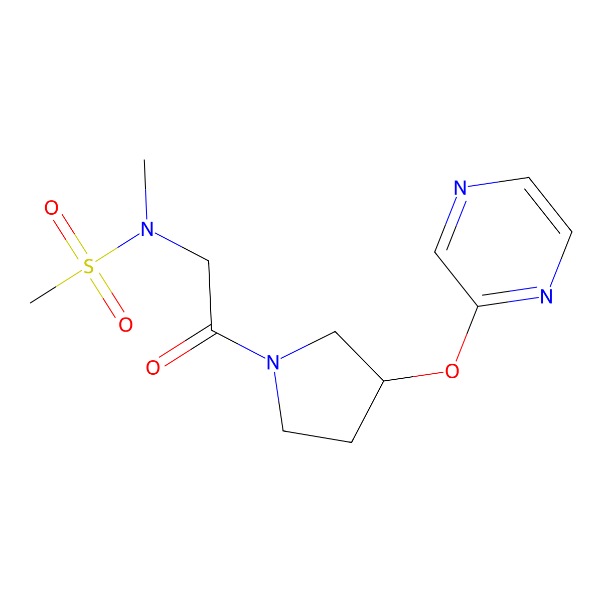 N-methyl-N-(2-oxo-2-(3-(pyrazin-2-yloxy)pyrrolidin-1-yl)ethyl)methanesulfonamide molecular structure, CAS 2034583-15-6