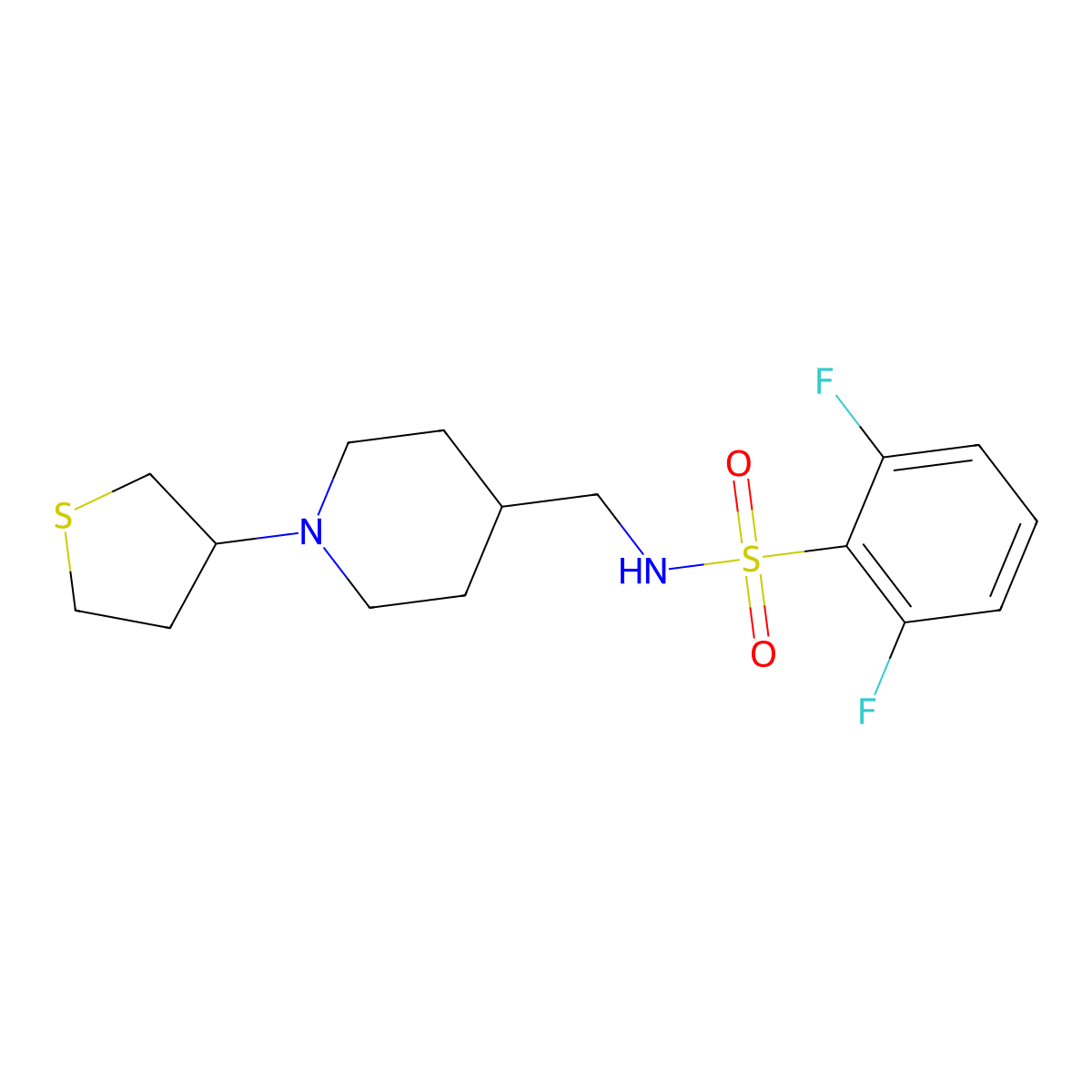 2,6-difluoro-N-((1-(tetrahydrothiophen-3-yl)piperidin-4-yl)methyl)benzenesulfonamide molecular structure, CAS 2034583-19-0