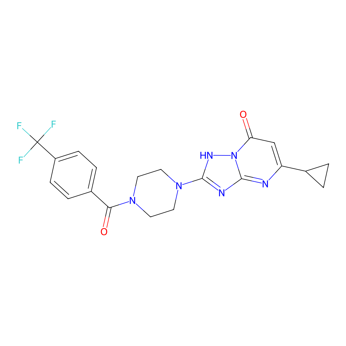 5-cyclopropyl-2-(4-(4-(trifluoromethyl)benzoyl)piperazin-1-yl)-[1,2,4]triazolo[1,5-a]pyrimidin-7(4H)-one molecular structure, CAS 2034583-20-3