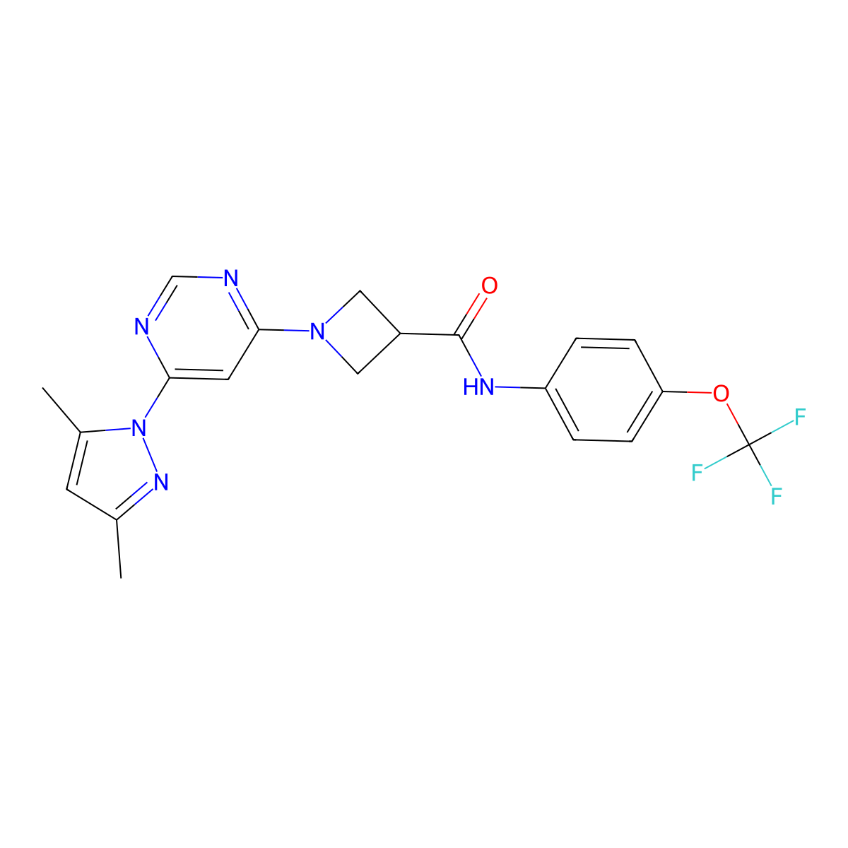 1-(6-(3,5-dimethyl-1H-pyrazol-1-yl)pyrimidin-4-yl)-N-(4-(trifluoromethoxy)phenyl)azetidine-3-carboxamide molecular structure, CAS 2034583-25-8