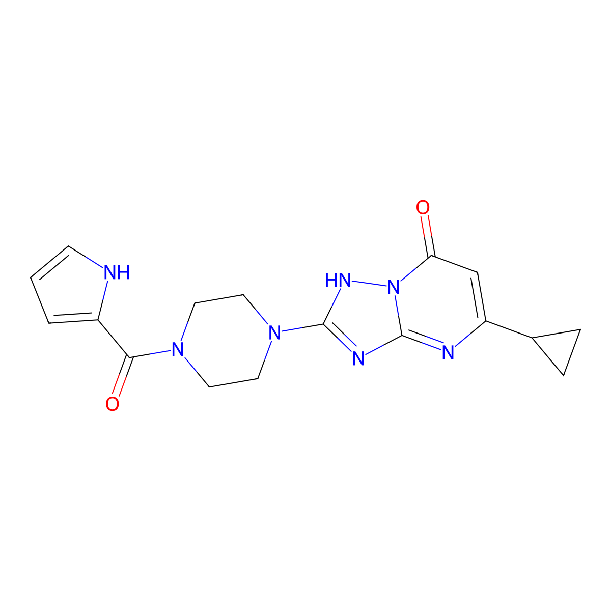 2-(4-(1H-pyrrole-2-carbonyl)piperazin-1-yl)-5-cyclopropyl-[1,2,4]triazolo[1,5-a]pyrimidin-7(4H)-one molecular structure, CAS 2034583-27-0