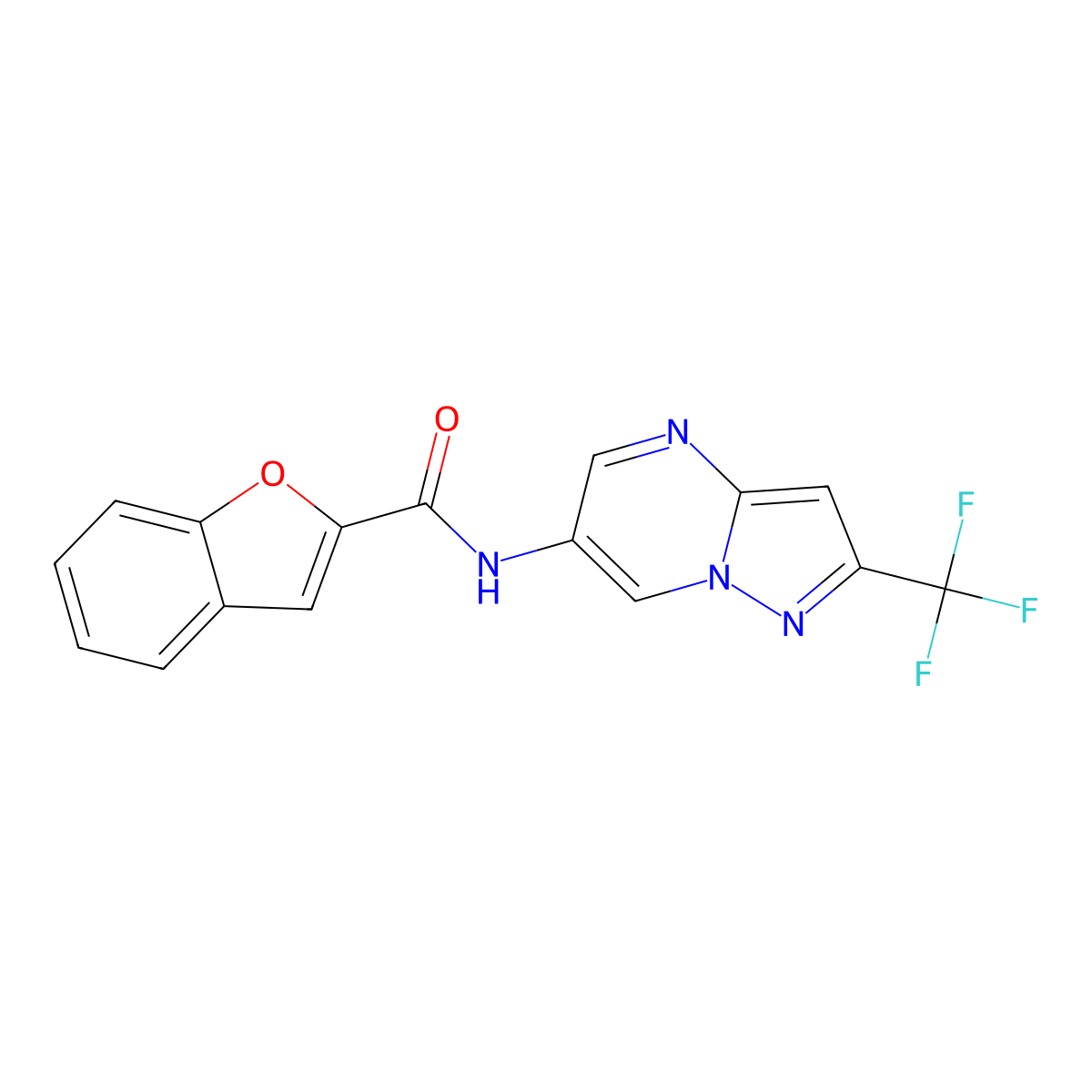 N-(2-(trifluoromethyl)pyrazolo[1,5-a]pyrimidin-6-yl)benzofuran-2-carboxamide molecular structure, CAS 2034583-29-2