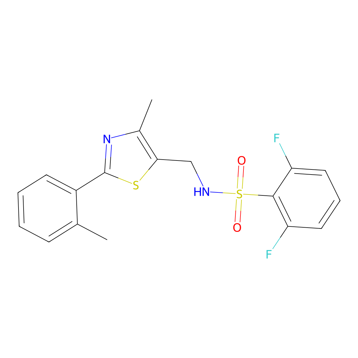 2,6-difluoro-N-((4-methyl-2-(o-tolyl)thiazol-5-yl)methyl)benzenesulfonamide molecular structure, CAS 2034583-34-9