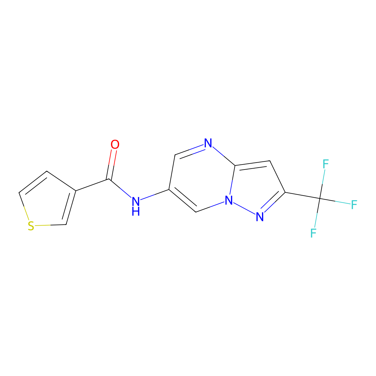 N-[2-(trifluoromethyl)pyrazolo[1,5-a]pyrimidin-6-yl]thiophene-3-carboxamide molecular structure, CAS 2034583-37-2