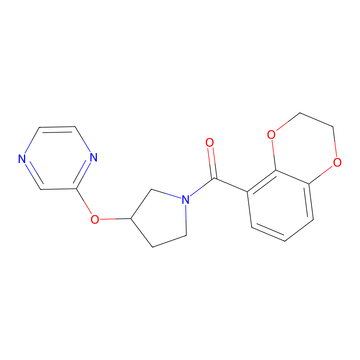 (2,3-Dihydrobenzo[b][1,4]dioxin-5-yl)(3-(pyrazin-2-yloxy)pyrrolidin-1-yl)methanone molecular structure, CAS 2034583-39-4
