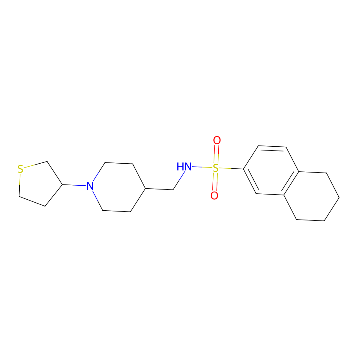 N-((1-(tetrahydrothiophen-3-yl)piperidin-4-yl)methyl)-5,6,7,8-tetrahydronaphthalene-2-sulfonamide molecular structure, CAS 2034583-42-9