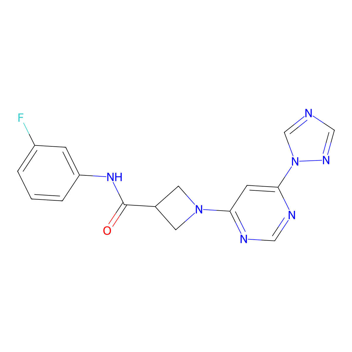 1-(6-(1H-1,2,4-triazol-1-yl)pyrimidin-4-yl)-N-(3-fluorophenyl)azetidine-3-carboxamide molecular structure, CAS 2034583-43-0