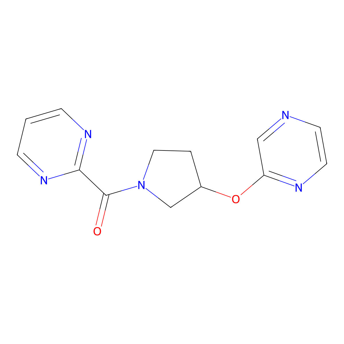 (3-(Pyrazin-2-yloxy)pyrrolidin-1-yl)(pyrimidin-2-yl)methanone molecular structure, CAS 2034583-44-1