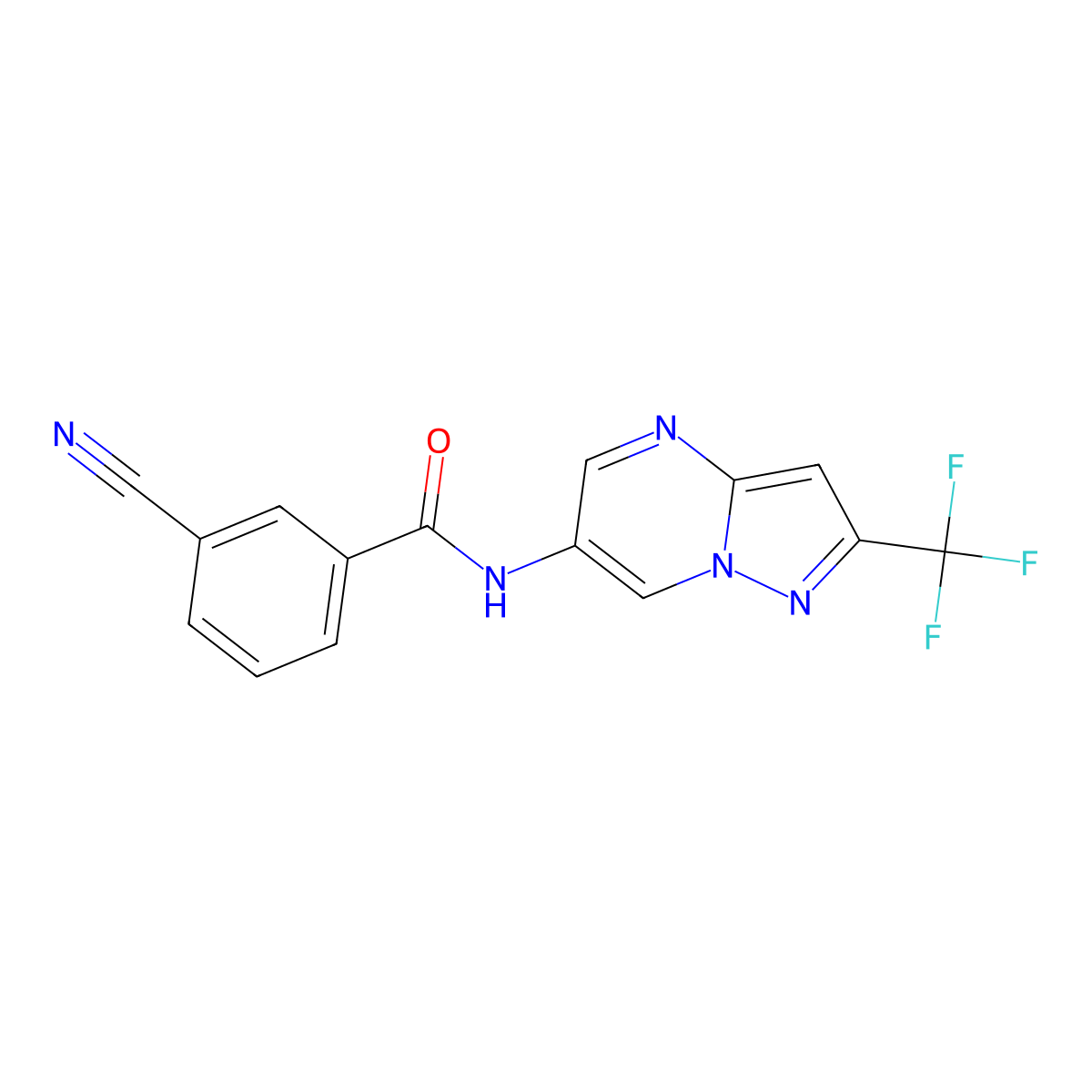 3-cyano-N-[2-(trifluoromethyl)pyrazolo[1,5-a]pyrimidin-6-yl]benzamide molecular structure, CAS 2034583-47-4